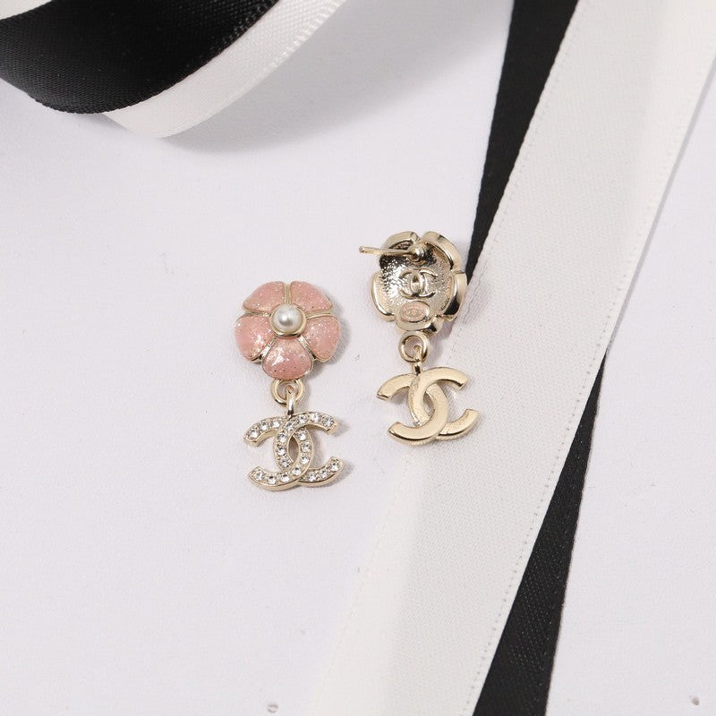 18K Chanel Black & Pink Camellia Diamond Earrings