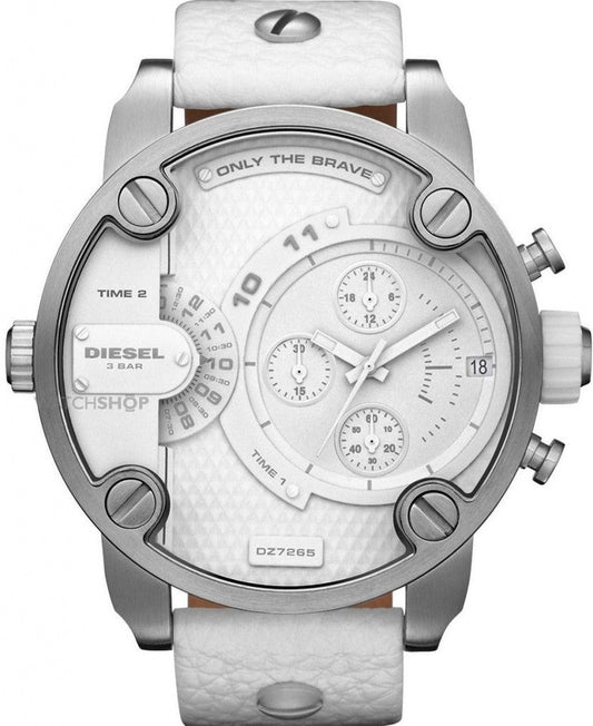 Diesel DZ7265 Badass Chronograph Men's Watch - White Dial & White Leather Strap