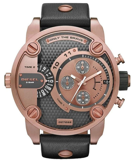 Diesel DZ7282 Little Daddy Men's Watch - Black & Gold Dial & Black Leather Strap