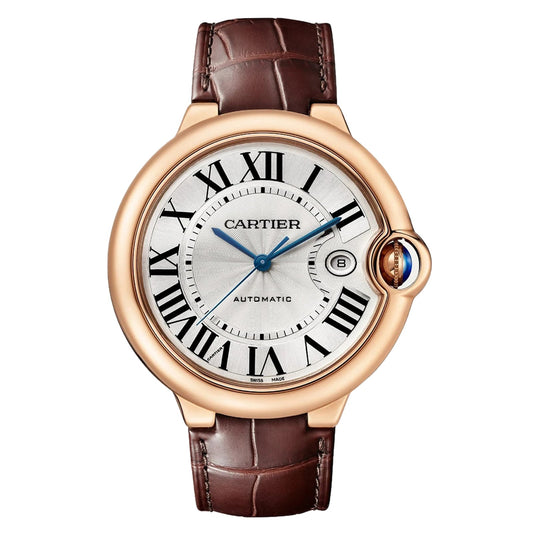 Ballon Bleu de Cartier 42 Watch - 42mm, 18K Rose Gold, Alligator Leather, Silver Dial