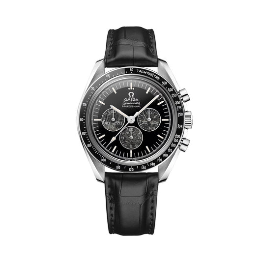Omega Speedmaster Caliber 321 Platinum 42mm Watch - Black on Leather Strap