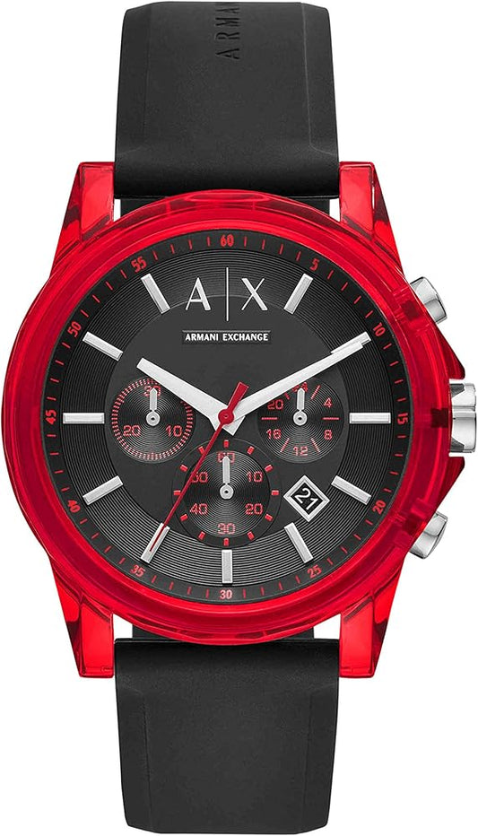 Armani Exchange Outerbanks AX1338 Men's Chronograph Watch - Black Dial with Black Silicone Strap