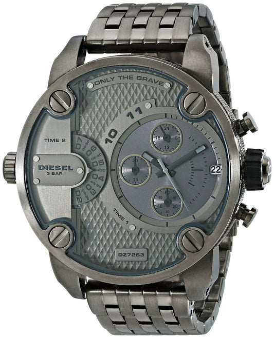 Diesel DZ7263 Little Daddy Dual Time Chronograph Men's Watch - Grey Dial & Stainless Steel Strap