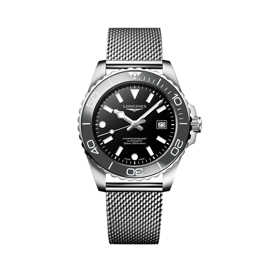 Longines HydroConquest 42mm Watch - Black on Mesh Bracelet