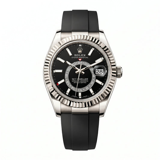 Rolex Sky Watch - Dweller 326139 White Gold Oysterflex "Black Dial"