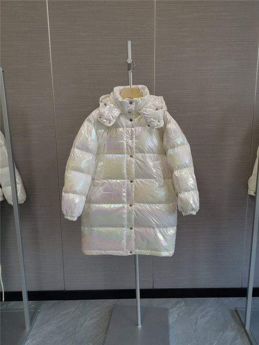 Moncler Women's Iridescent White Long Down Coat — hero