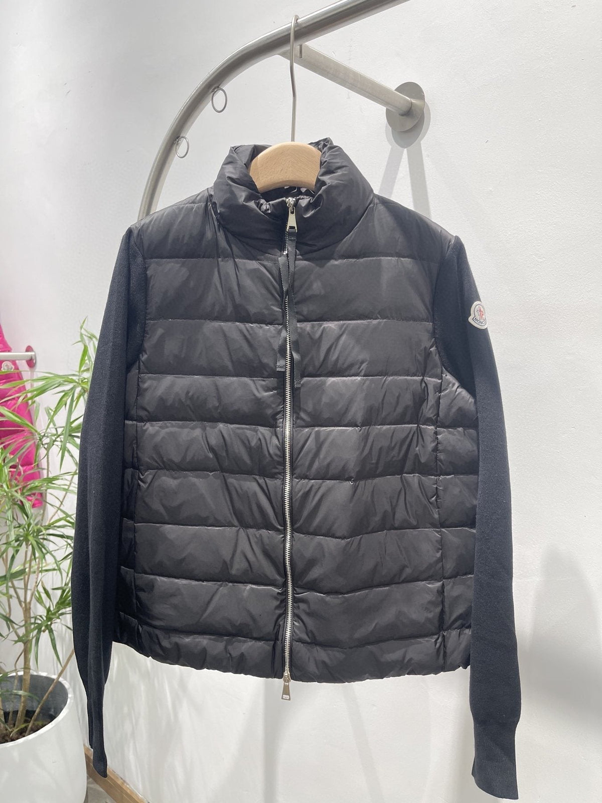 Moncler Quilted Knit-Sleeve Down Jacket — front