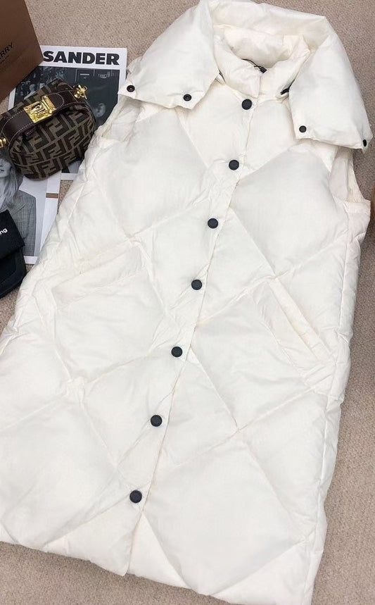 Burberry Long Diamond-Quilted Hooded Down Vest — hero
