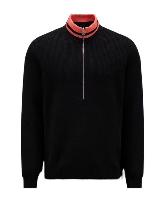 Moncler Rib-Knit Striped Collar Quarter-Zip Sweater — hero