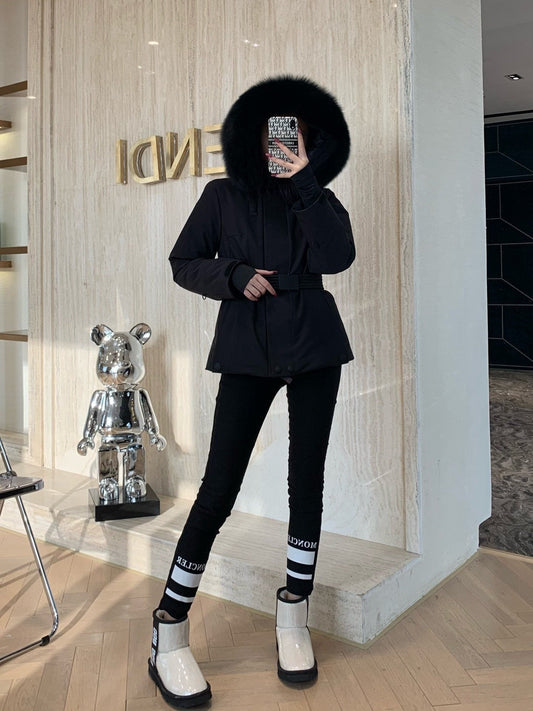 Moncler Women's Fur-Trim Hood Belted Puffer Coat — hero