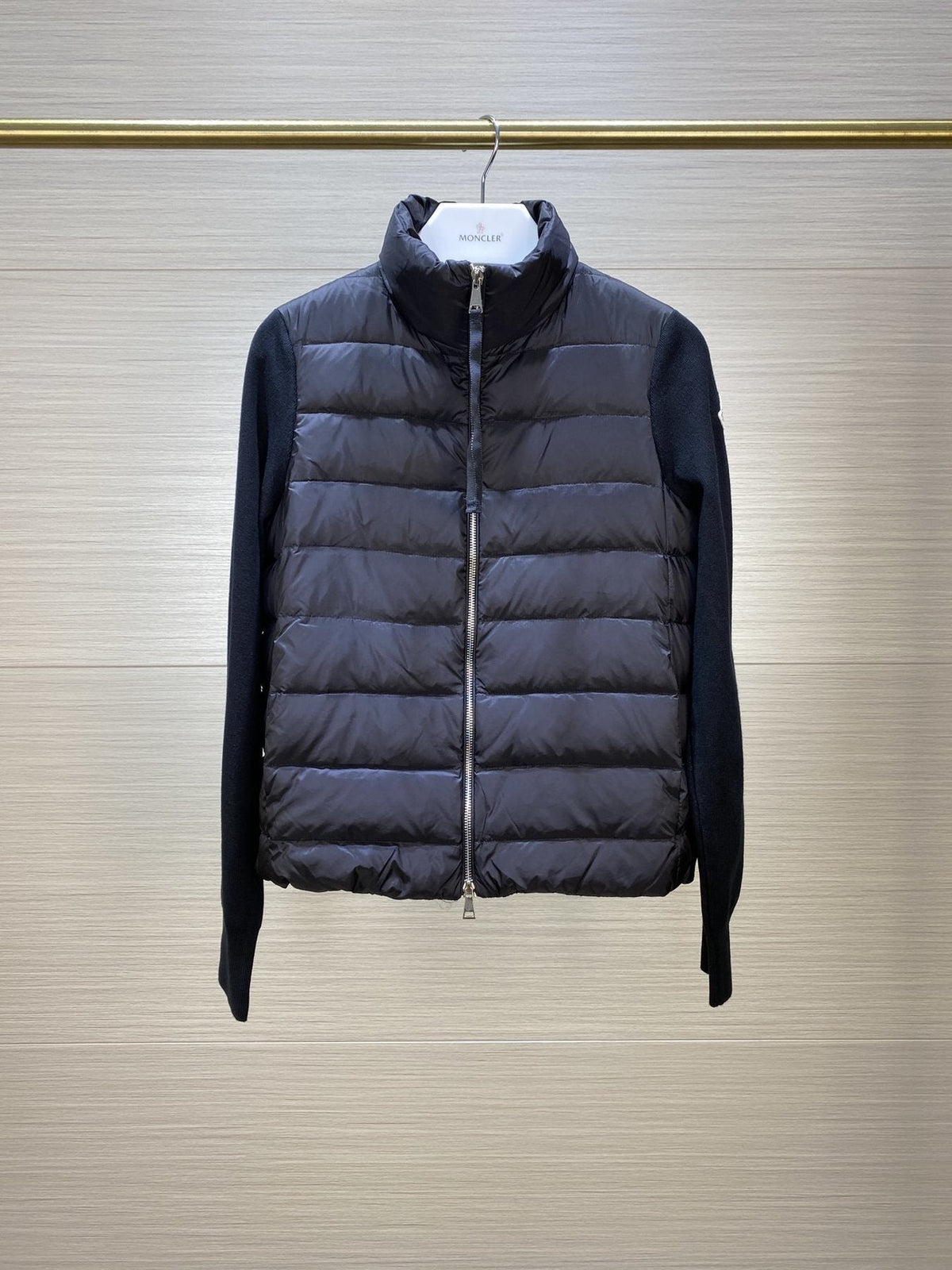 Moncler Women's Knit-Sleeve Hybrid Puffer Jacket — front