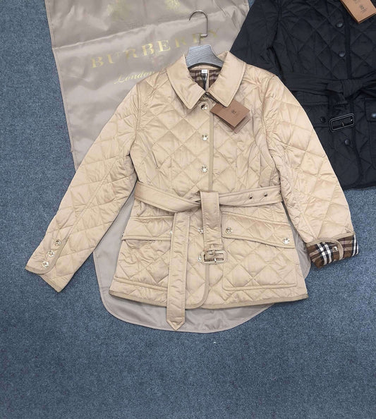 Burberry Belted Diamond-Quilted Jacket — hero