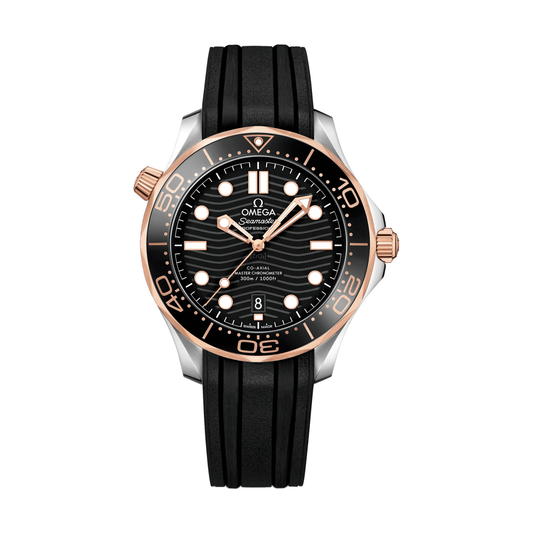 Omega Seamaster Diver 300M Stainless Steel and Sedna Gold 42mm Watch - Black on Rubber Strap