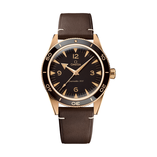 Omega Seamaster 300 Bronze Gold 41mm Watch - Brown on Leather Strap